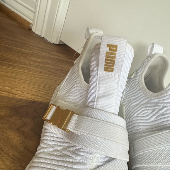 Puma White Knit Slip-On Sneakers with Gold Hardware and Gum Accents - Picture 2 of 5